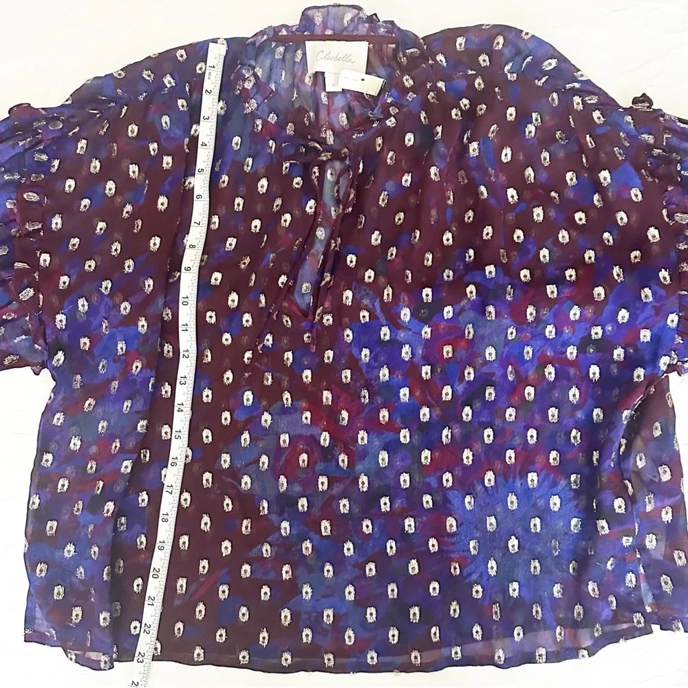 Evereve Purple Floral Sheer Tie-Neck Blouse - Picture 9 of 12